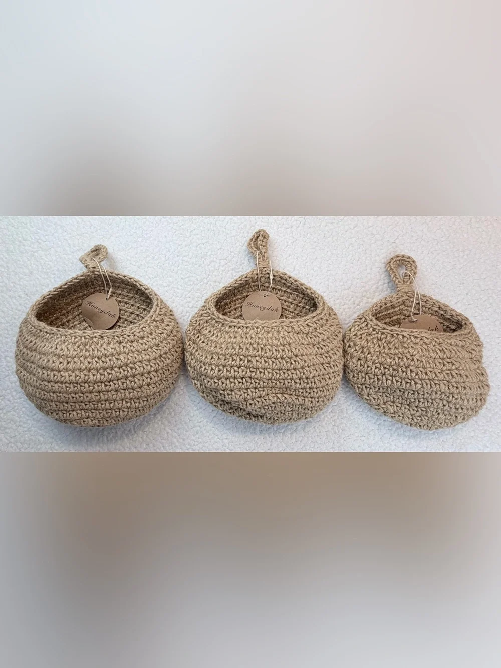 (NWT) HONEYDAK • (Set of 3) Tan Natural Woven/Crochet Hanging Storage Baskets